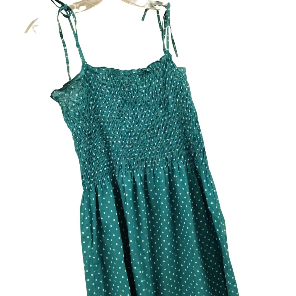H&M Teal Blue Preppy Polka Dot Smocked Bodice Mini Sun Dress Womens‎ Size 10